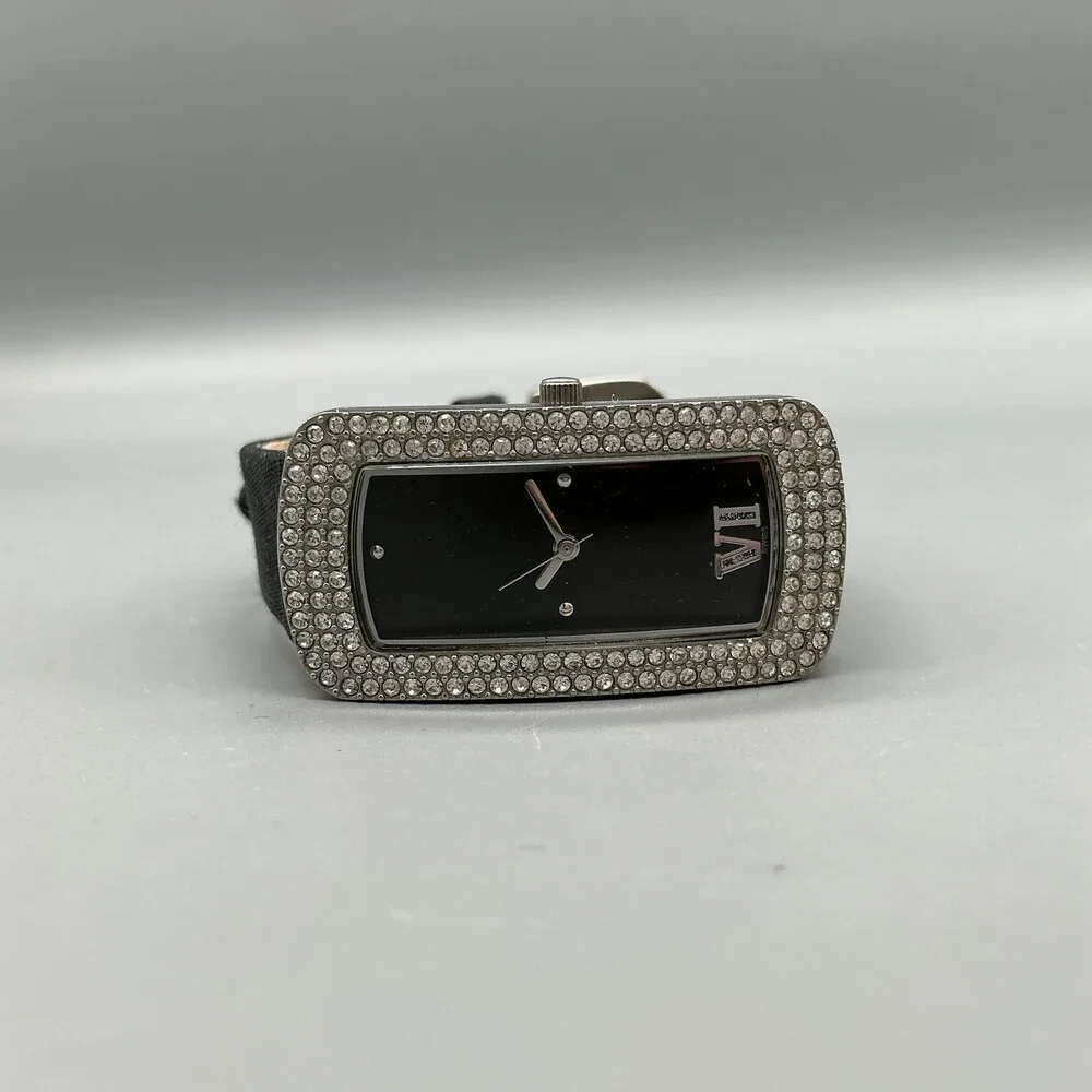 Montrex Womens Watch 20mm Black Dial Crystal Bezel Black Leather New Battery
